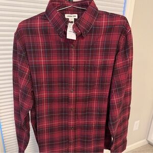 Lands' End Men's Burgundy Spritz Navy Plaid Button Down Shirt NWT
